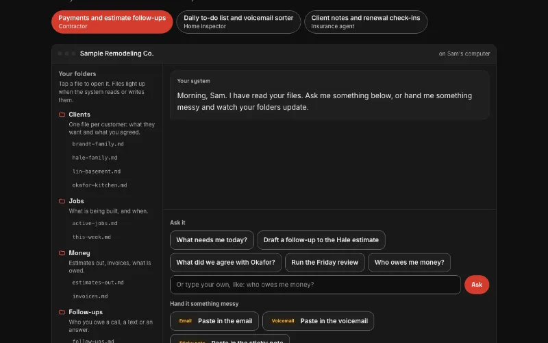 Preview of the payments and estimate follow-ups custom system demo, for a contractor or remodeler